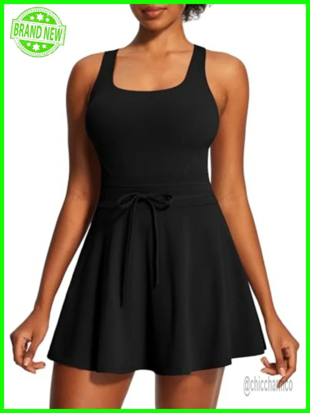 Tennis Dress with Built-In Shorts Pockets Adjustable Straps Athletic Workout